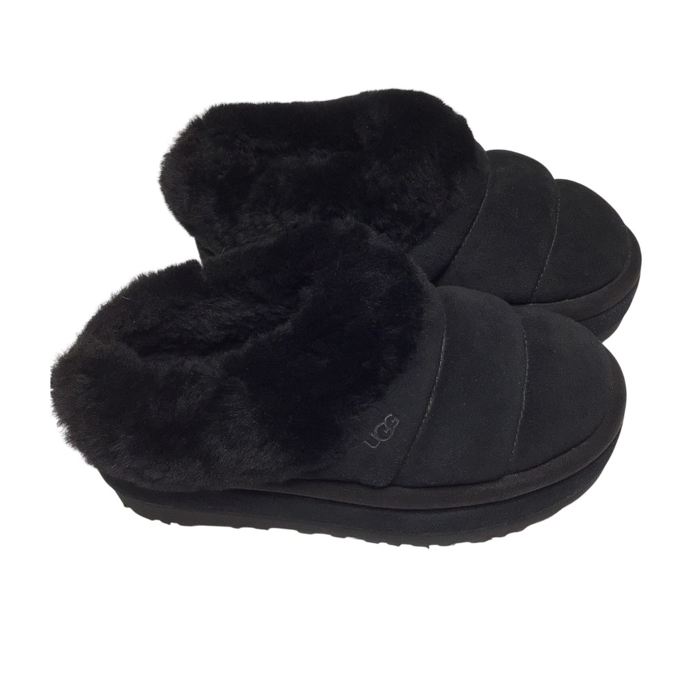 UGG Tazzlita Black Suede Shearling Lined Plattorm Mule Slipper Women's 8
